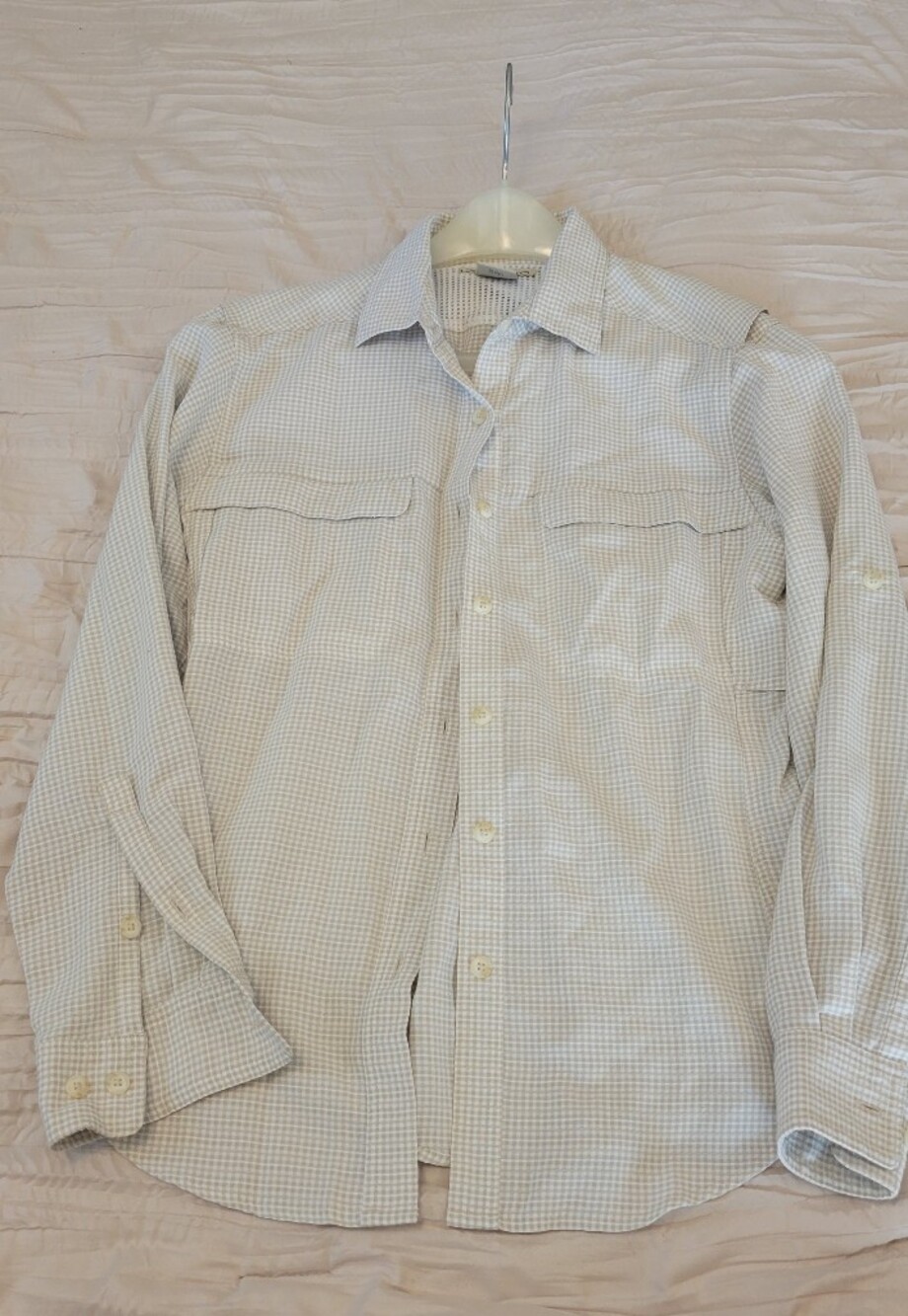 ExOfficio Women's Light Cream Check Button-Down Shirt XS